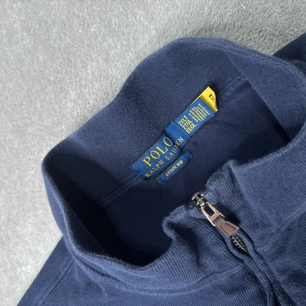 Polo Ralph Lauren Sweater Mens 2XLT XXL Estate Rib Navy Blue 1/4 Zip Pull Over